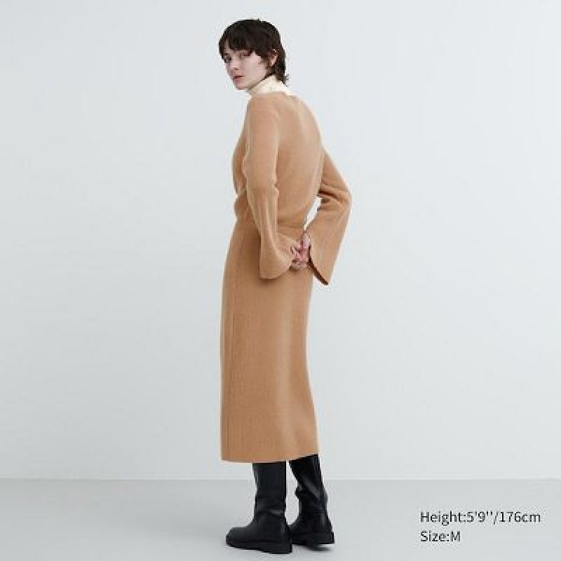 Peignoir Uniqlo Boat Neck Long-Sleeve Knit Femme Beige | 3785648