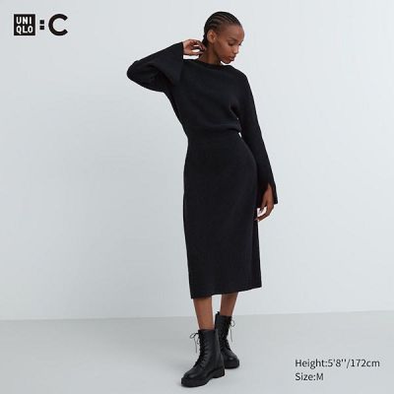 Peignoir Uniqlo Boat Neck Long-Sleeve Knit Femme Noir | 3476009