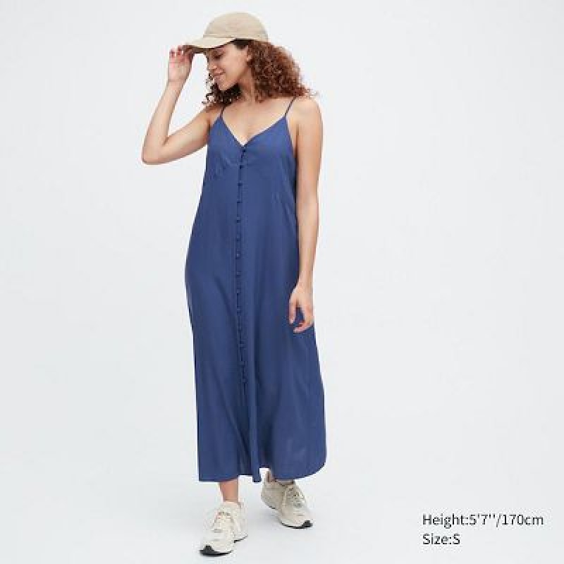 Peignoir Uniqlo Button Down Camisole Flare Femme Bleu | 3823623