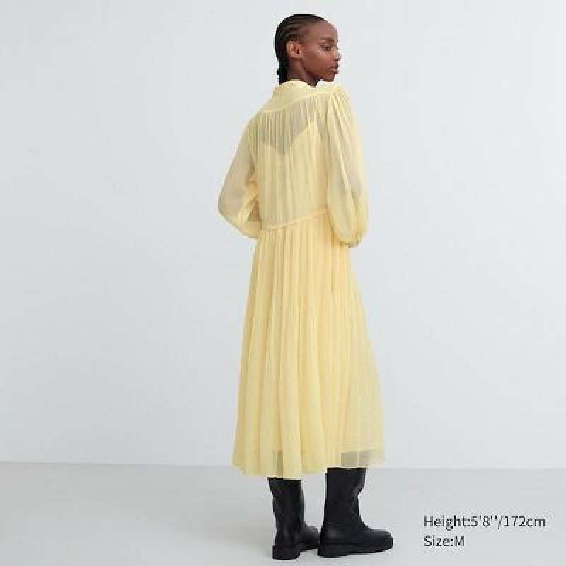 Peignoir Uniqlo Chiffon Pleated Long-Sleeve Femme Jaune | 7861739