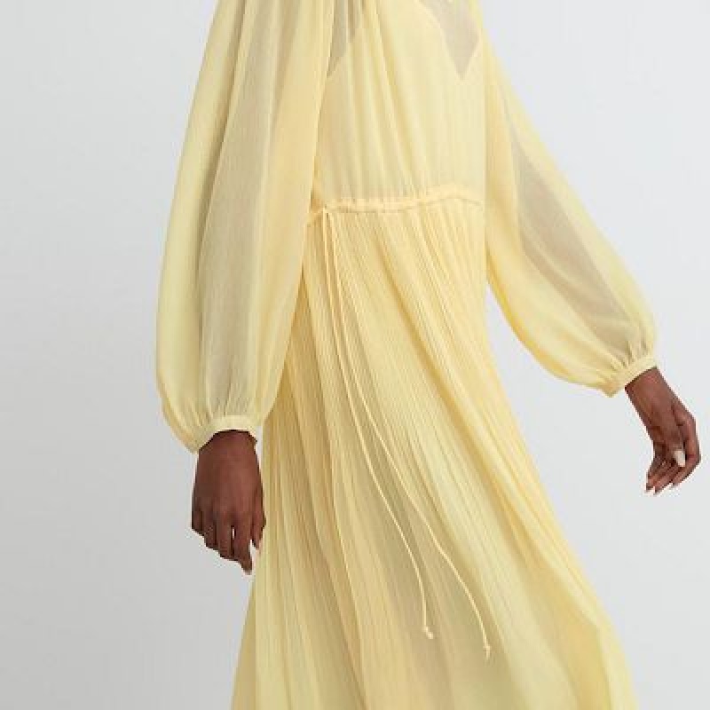 Peignoir Uniqlo Chiffon Pleated Long-Sleeve Femme Jaune | 7861739