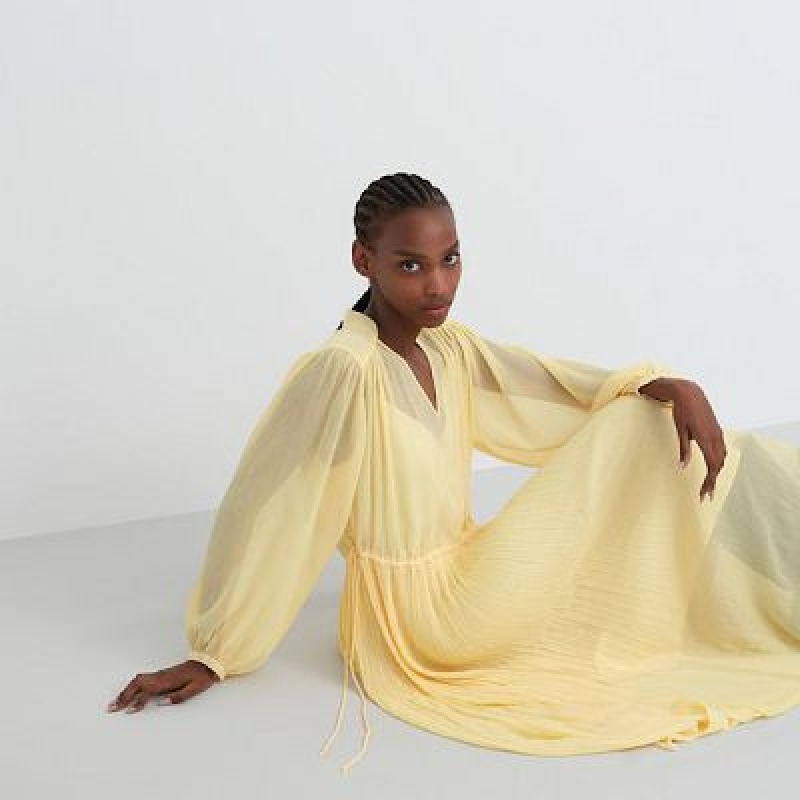 Peignoir Uniqlo Chiffon Pleated Long-Sleeve Femme Jaune | 7861739