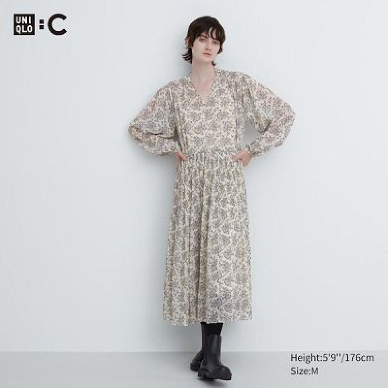 Peignoir Uniqlo Chiffon Pleated Long-Sleeve Femme Blanche | 8032277