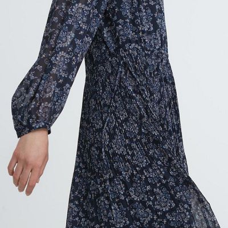 Peignoir Uniqlo Chiffon Pleated Long-Sleeve Femme Bleu | 3970204