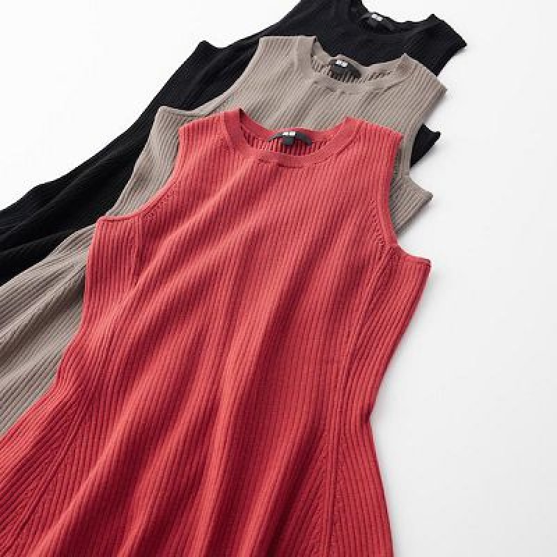 Peignoir Uniqlo Cotton Blend Knit Sleeveless Femme Beige | 9537289