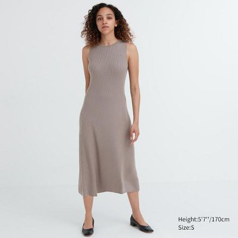 Peignoir Uniqlo Cotton Blend Knit Sleeveless Femme Beige | 9537289