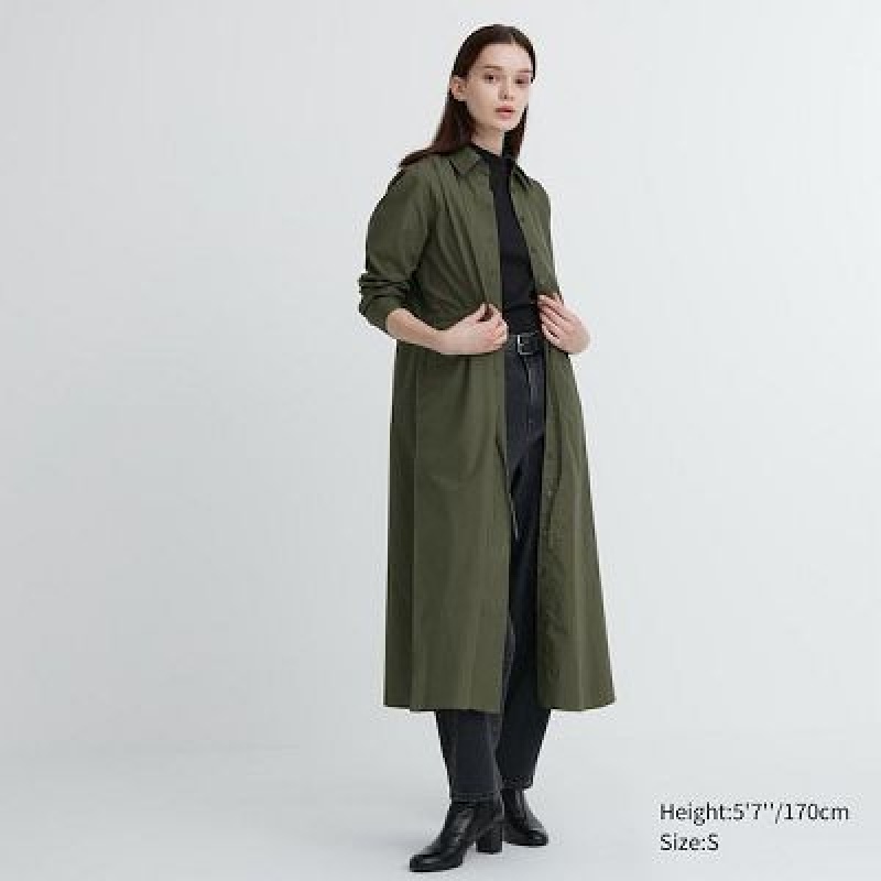 Peignoir Uniqlo Cotton Long-Sleeve Femme Vert | 2799760