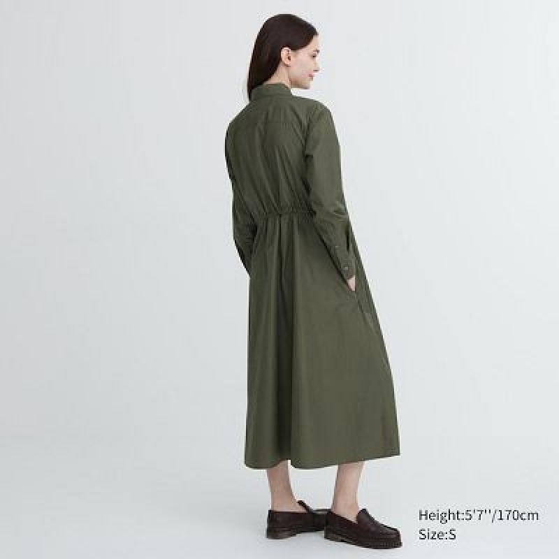 Peignoir Uniqlo Cotton Long-Sleeve Femme Vert | 2799760