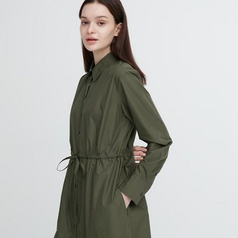 Peignoir Uniqlo Cotton Long-Sleeve Femme Vert | 2799760