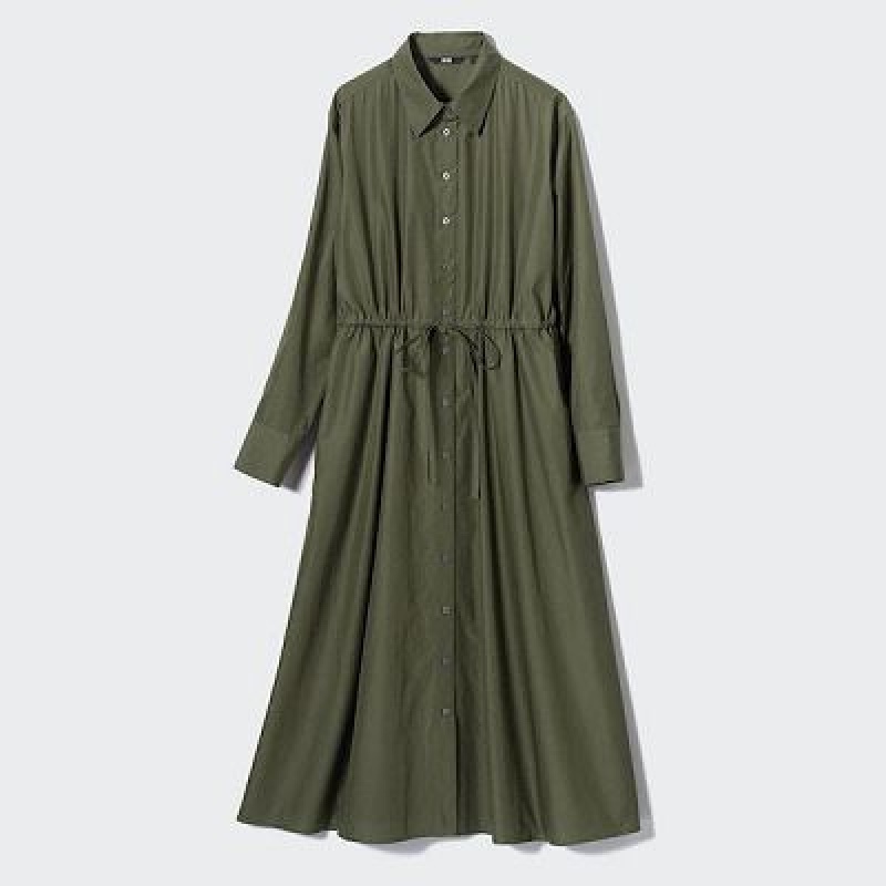 Peignoir Uniqlo Cotton Long-Sleeve Femme Vert | 2799760