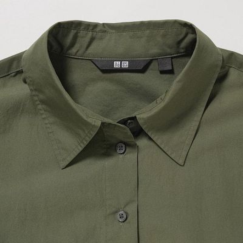 Peignoir Uniqlo Cotton Long-Sleeve Femme Vert | 2799760