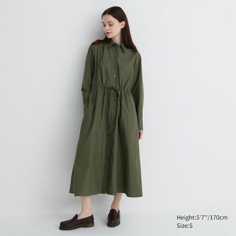 Peignoir Uniqlo Cotton Long-Sleeve Femme Vert | 2799760