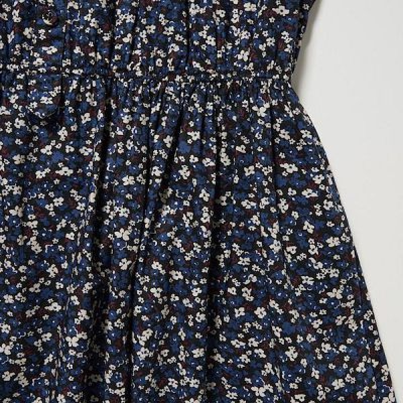 Peignoir Uniqlo Cotton Twill Printed Volume Sleeve Long Femme Bleu | 245011