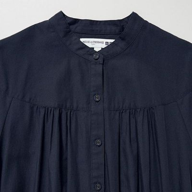 Peignoir Uniqlo Cotton Twill Volume Sleeve Long Femme Bleu Marine | 1324574