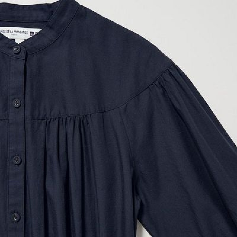 Peignoir Uniqlo Cotton Twill Volume Sleeve Long Femme Bleu Marine | 1324574