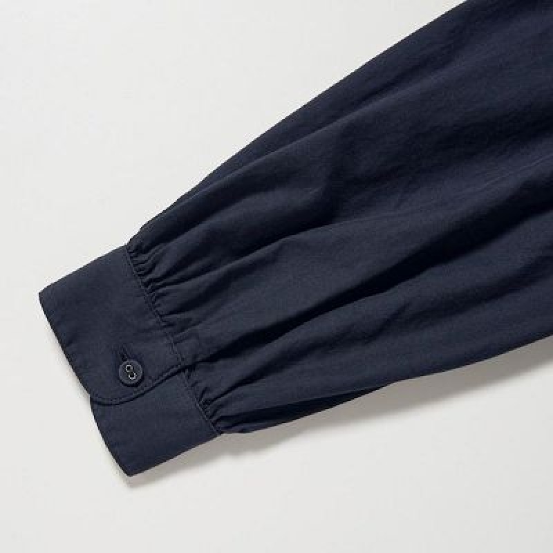 Peignoir Uniqlo Cotton Twill Volume Sleeve Long Femme Bleu Marine | 1324574