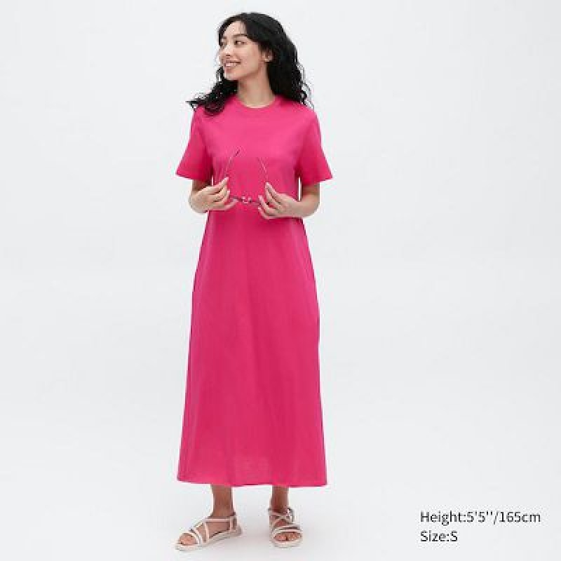 Peignoir Uniqlo Mercerized Cotton Short-Sleeve A-Line Femme Rose | 2126805