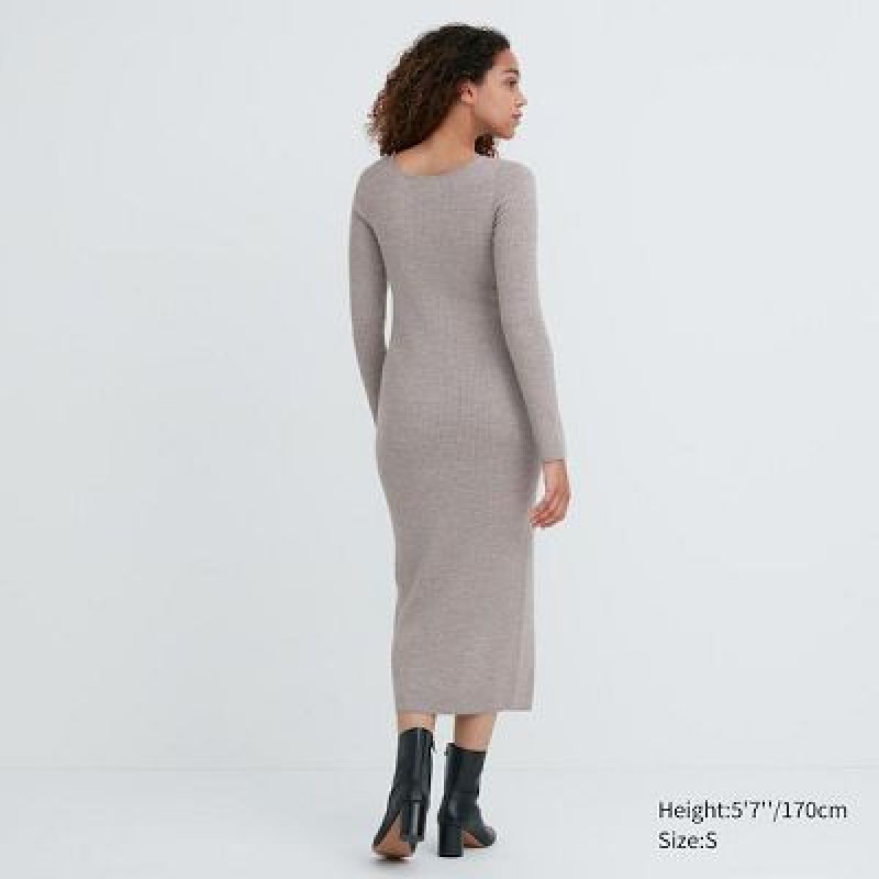 Peignoir Uniqlo Merino Blend Fitted U Neck Long Sleeve Femme Grise | 6954364