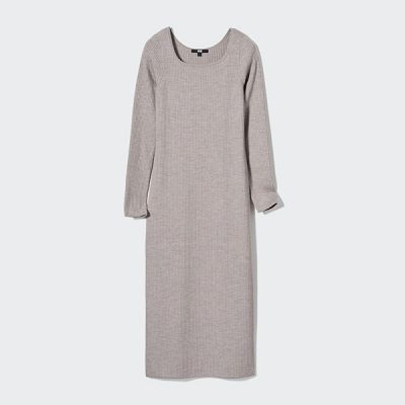 Peignoir Uniqlo Merino Blend Fitted U Neck Long Sleeve Femme Grise | 6954364