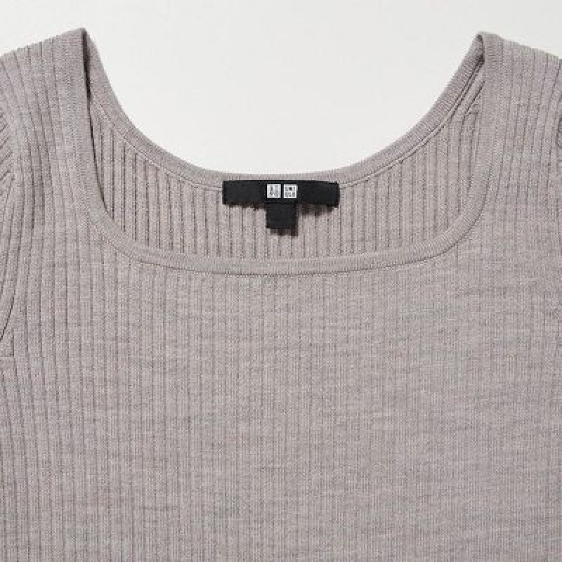 Peignoir Uniqlo Merino Blend Fitted U Neck Long Sleeve Femme Grise | 6954364