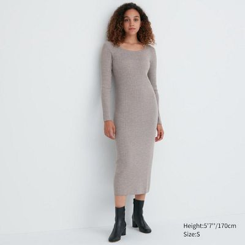 Peignoir Uniqlo Merino Blend Fitted U Neck Long Sleeve Femme Grise | 6954364