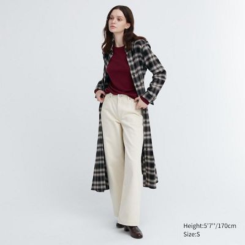 Peignoir Uniqlo Soft Brushed Checked Long-Sleeve Femme Noir | 8539644