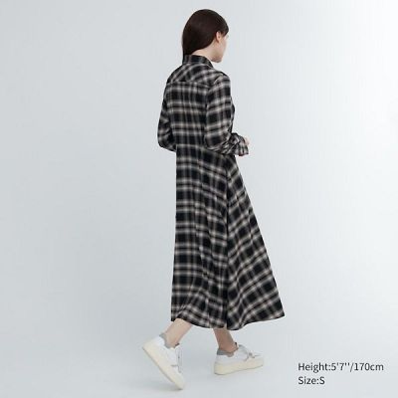 Peignoir Uniqlo Soft Brushed Checked Long-Sleeve Femme Noir | 8539644
