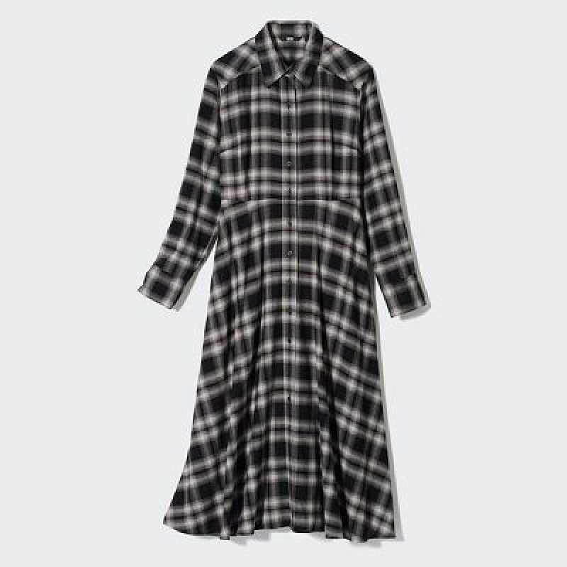 Peignoir Uniqlo Soft Brushed Checked Long-Sleeve Femme Noir | 8539644