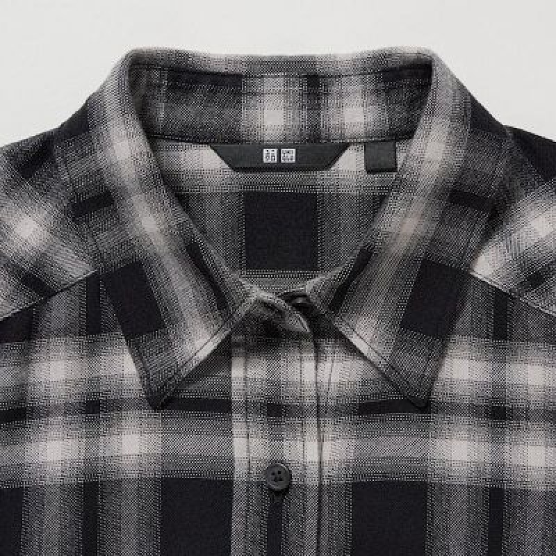Peignoir Uniqlo Soft Brushed Checked Long-Sleeve Femme Noir | 8539644