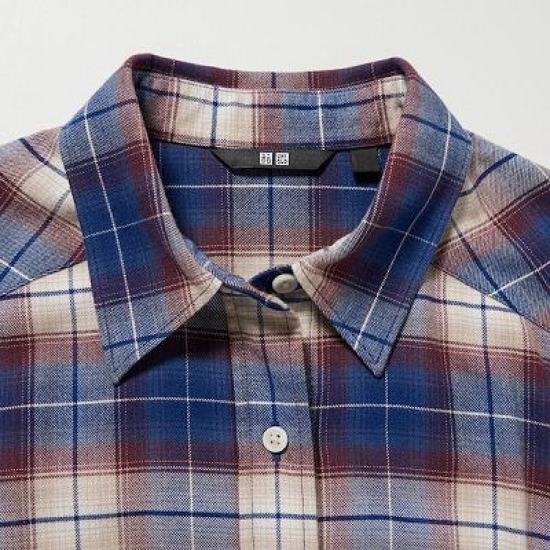 Peignoir Uniqlo Soft Brushed Checked Long-Sleeve Femme Bleu | 2733552