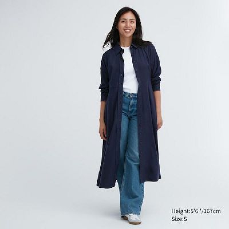 Peignoir Uniqlo Soft Brushed Long-Sleeve Femme Bleu Marine | 5398323