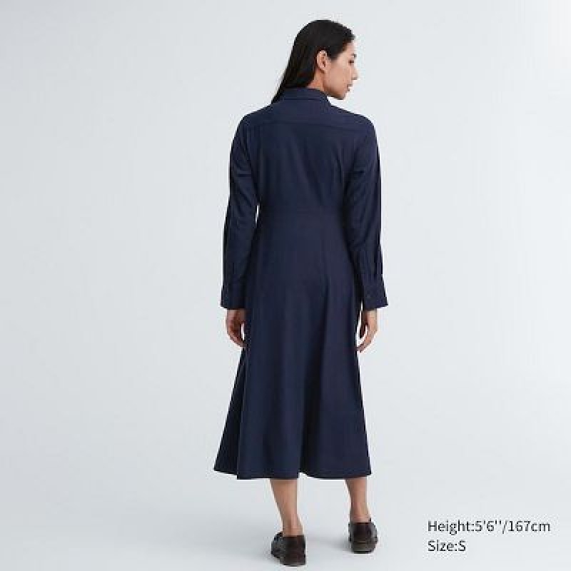 Peignoir Uniqlo Soft Brushed Long-Sleeve Femme Bleu Marine | 5398323