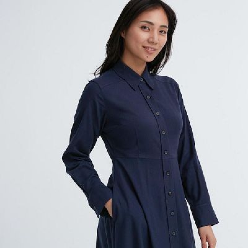 Peignoir Uniqlo Soft Brushed Long-Sleeve Femme Bleu Marine | 5398323