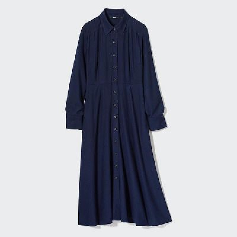 Peignoir Uniqlo Soft Brushed Long-Sleeve Femme Bleu Marine | 5398323