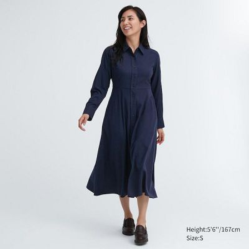 Peignoir Uniqlo Soft Brushed Long-Sleeve Femme Bleu Marine | 5398323