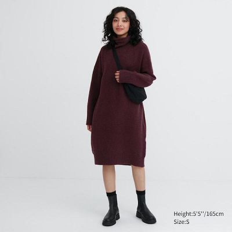 Peignoir Uniqlo Souffle Yarn Turtleneck Femme Bordeaux | 3772794
