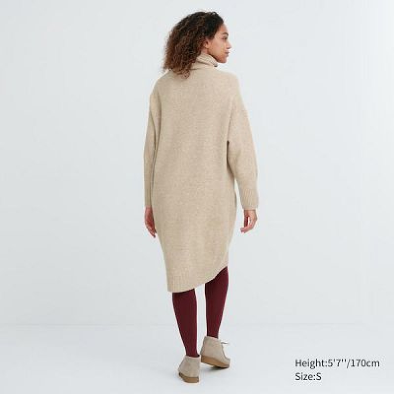 Peignoir Uniqlo Souffle Yarn Turtleneck Femme Beige | 7025530