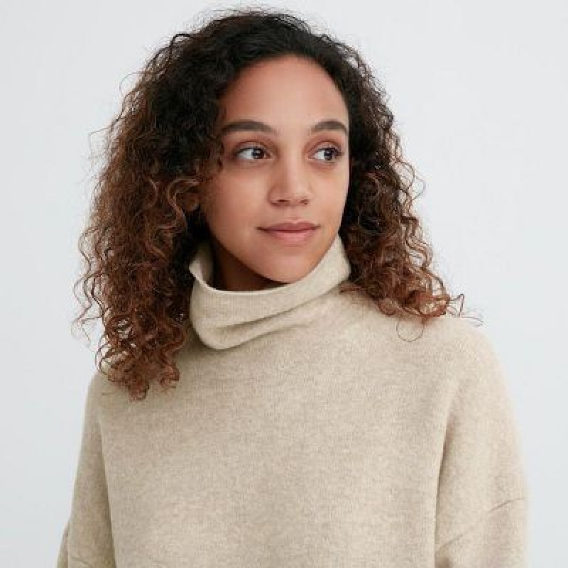 Peignoir Uniqlo Souffle Yarn Turtleneck Femme Beige | 7025530