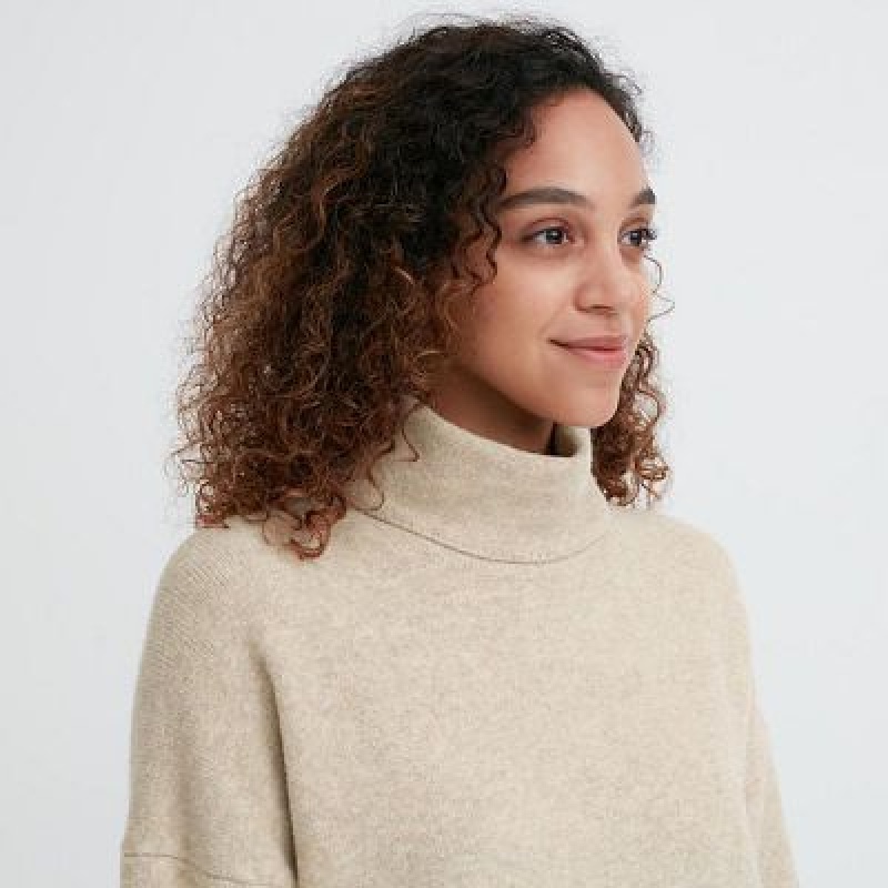 Peignoir Uniqlo Souffle Yarn Turtleneck Femme Beige | 7025530