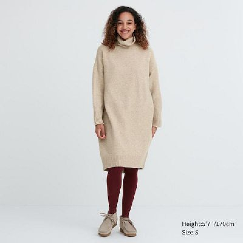 Peignoir Uniqlo Souffle Yarn Turtleneck Femme Beige | 7025530