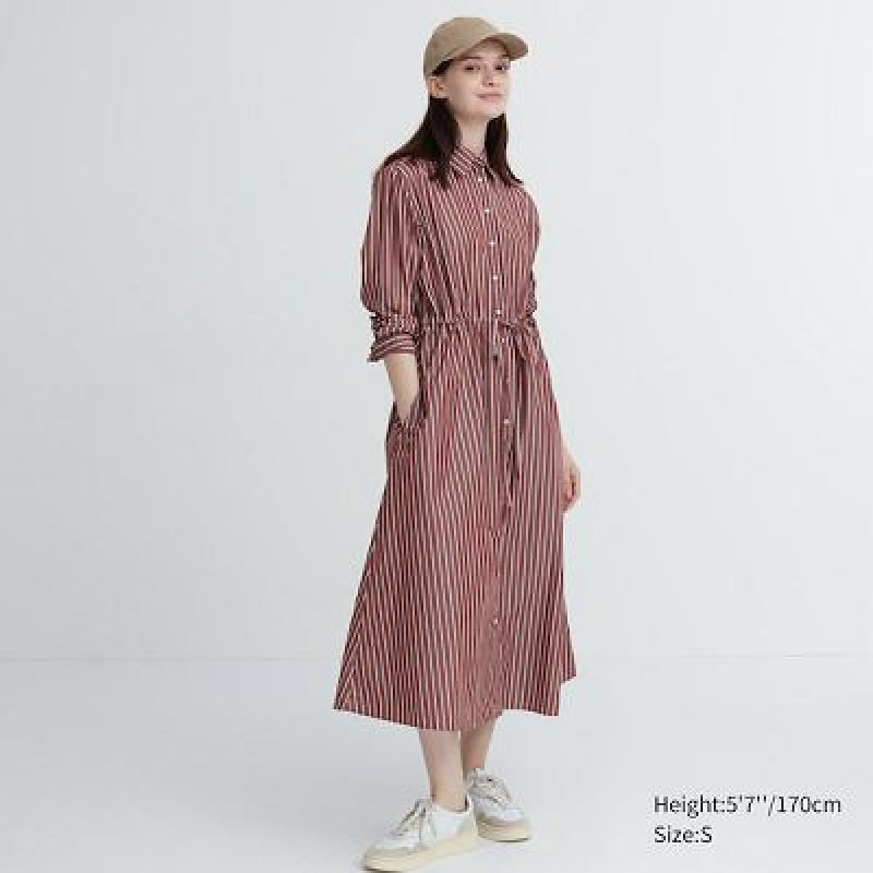 Peignoir Uniqlo Striped Cotton Long-Sleeve Femme Marron | 7903575