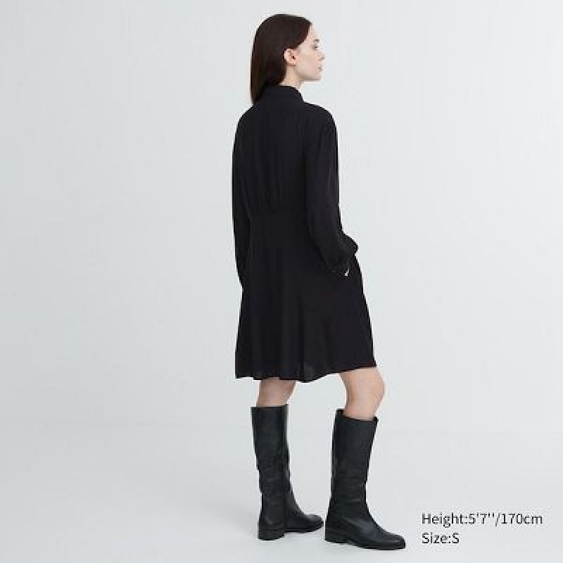 Peignoir Uniqlo V-Neck Long-Sleeve Mini Femme Noir | 5273235