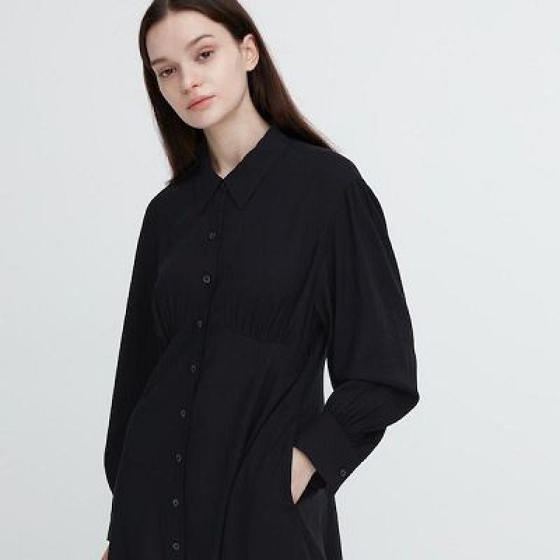 Peignoir Uniqlo V-Neck Long-Sleeve Mini Femme Noir | 5273235