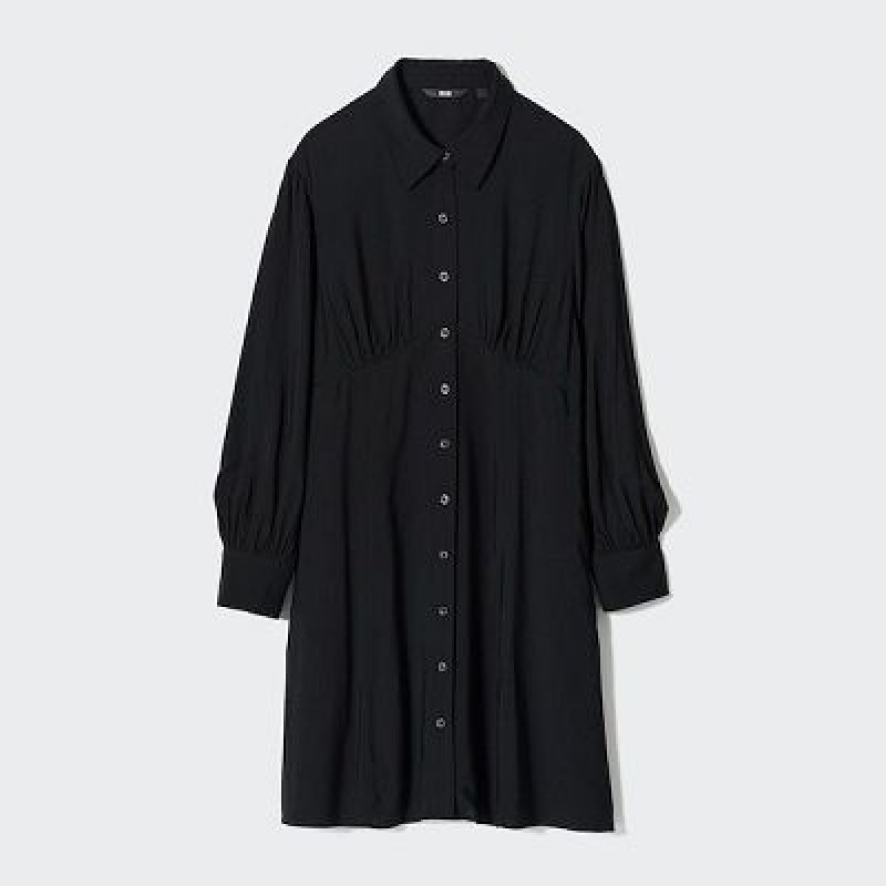 Peignoir Uniqlo V-Neck Long-Sleeve Mini Femme Noir | 5273235