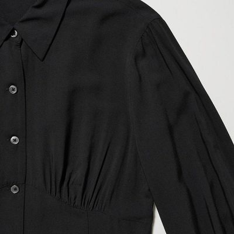 Peignoir Uniqlo V-Neck Long-Sleeve Mini Femme Noir | 5273235