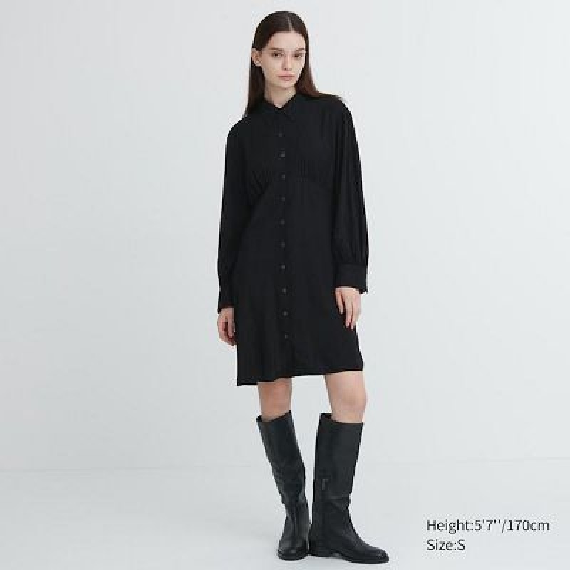 Peignoir Uniqlo V-Neck Long-Sleeve Mini Femme Noir | 5273235