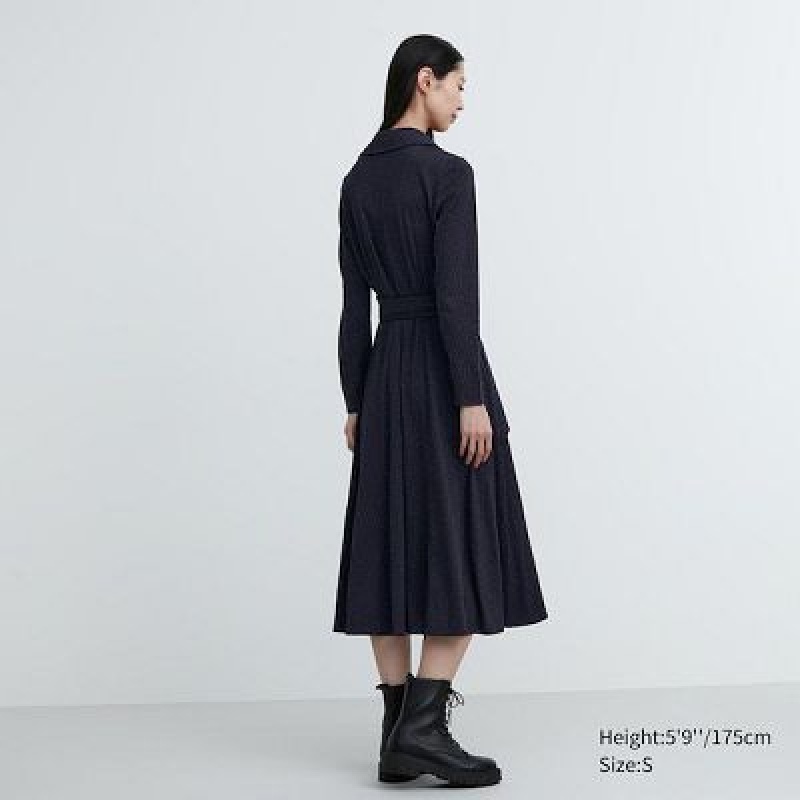 Peignoir Uniqlo Wrap Long-Sleeve Femme Bleu Marine | 6755989