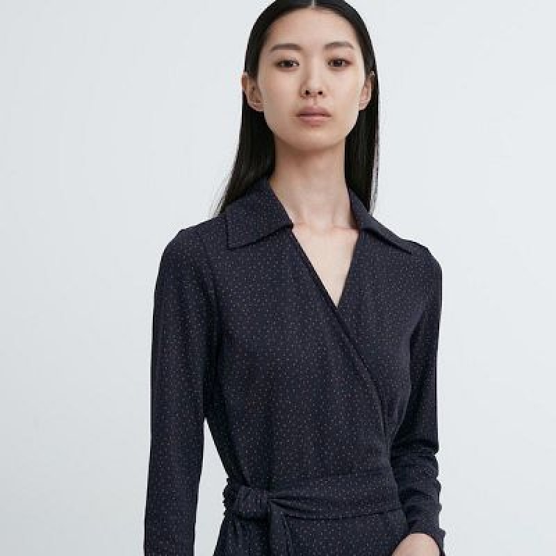 Peignoir Uniqlo Wrap Long-Sleeve Femme Bleu Marine | 6755989