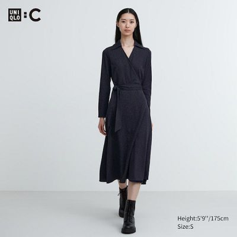 Peignoir Uniqlo Wrap Long-Sleeve Femme Bleu Marine | 6755989