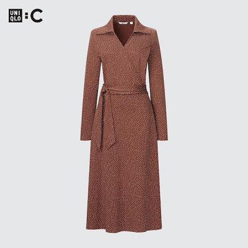 Peignoir Uniqlo Wrap Long-Sleeve Femme Marron | 9415525